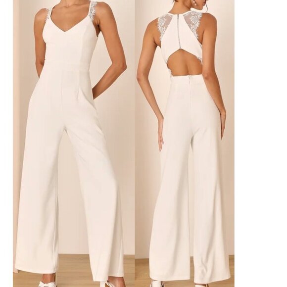 Lulus Pants - Lulus Love Your Heart Ivory White Lace Wide-Leg Jumpsuit Size XS NWOT